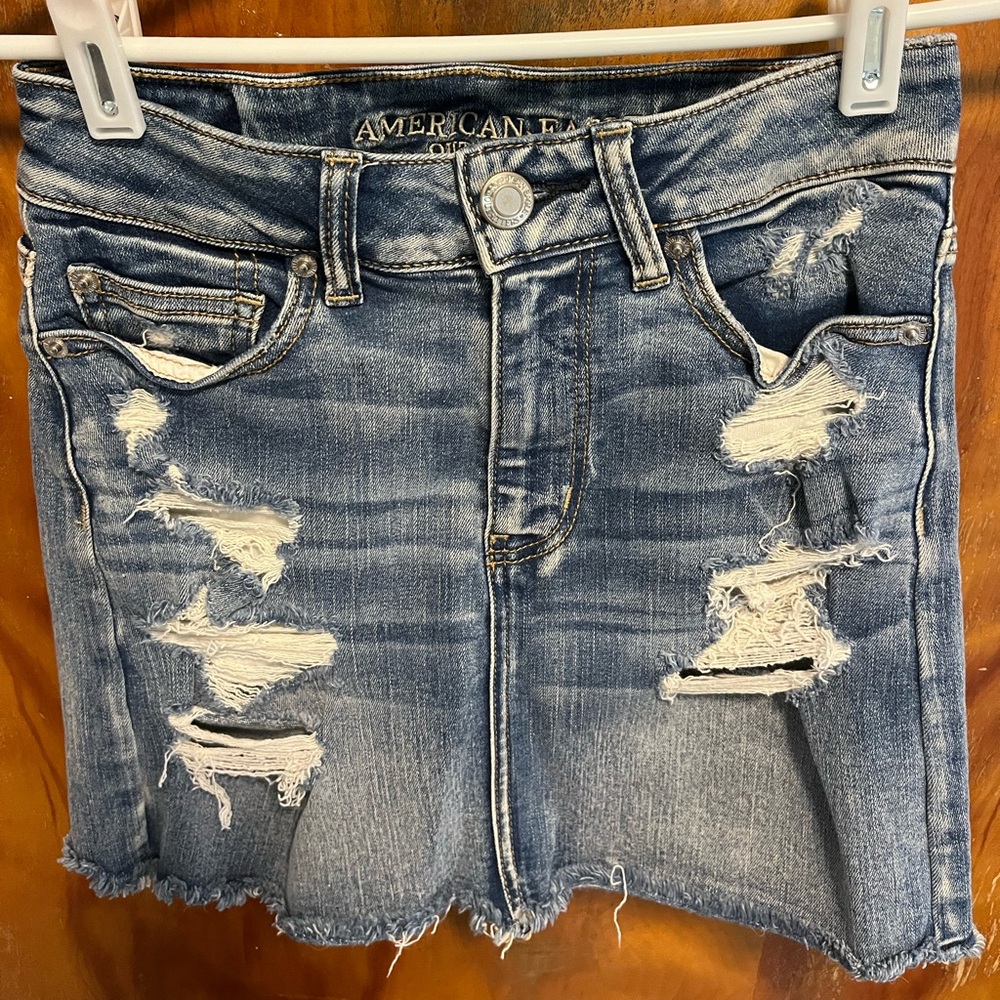 American Eagle Outfitters Ripped Blue Mini Skirt